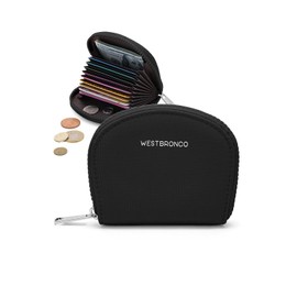 WESTBRONCO Mini Coin Purse for Women, RFID Blocking Accordion Wallet with 11 Card Slots, Slim Zipper Card Holder Coin Pouch for Travel & Everyday Use