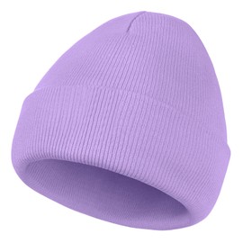 Komorebi Slouchy Beanies for Men Womens Winter Hats Plain Knit Hats Unisex Soft Beanies Warm Cuffed Skull Cap Light Purple One Size