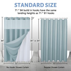 Extra Long Waterproof Bath Curtain 71x84 Fabric,Cloth Shower Liner with 12 Snap Buttons, Magnetic Hem with Fog Blue Waffle Weave Texture,No Hook Hotel Grade Machine Washable Curtain,Top Sheer Window.