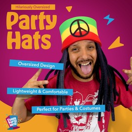 FOAM PARTY HATS Foam Wig Hats - Rasta Hat with Dreadlocks Silly Wigs, Rasta Wigs for Men and Women, Crazy Adult Costumes - Unique Hilarious Giant Headwear Peace Costume for Parties and Events