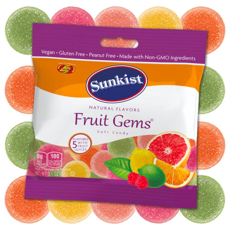 Sweetzo Sunkist Fruit Gems, Fruity Pectin Flavored Chewy Candies, Orange,