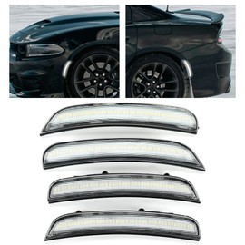 HECASA LED Side Marker Lights Compatible with 2015-2024 Dodge Charger Front & Rear Fender Lights Clear Lens Bumper Marker Reflectors Lamps Replace for 68214404AA 68214405AA 68214127AA 68214126AA 4Pcs
