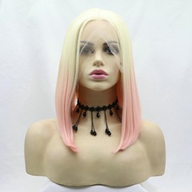 SERENEWIG 14" Ombre 613 Blonde Pink Short Bob Synthetic Lace Front Wigs for Women Girls Short Synthetic Heat Safe Fiber Wig Blonde Pink Bob Wig Daily Wear Cosplay Wig Shoulder Length