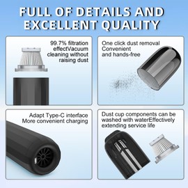 SurnQiee 3-in-1 Handheld Vacuum Cleaner and Cordless Rechargeable Blower, Portable Air Duster and Vacuum Hand Pump for Car, Kitchen, Pet Hair, Small Debris and Keyboard Cleaning (Black)