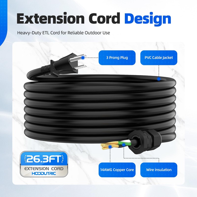 Outdoor Power Outlet Box with 26.3Ft Extension Cord, NEMA 5-15R,