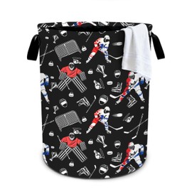 Hockey Laundry Basket Storage Bin Foldable Laundry Hamper Clothes Storage Bucket Organizer 19.6x15.7 Inch For Laundry Room/Bedroom/Bathroom