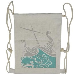 Lunarable Kraken Drawstring Backpack, Greyscale Viking Boat on Sea, Sackpack Bag