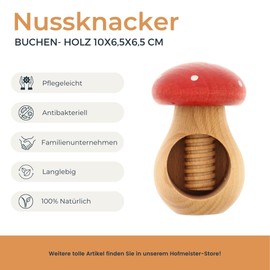 HOFMEISTER® Mushroom Nutcracker Made of Beech Wood, Handmade in Europe, Cracks Each Nut with Little Strength, Ideal for Children, Nut Shells Stay in the Cracker
