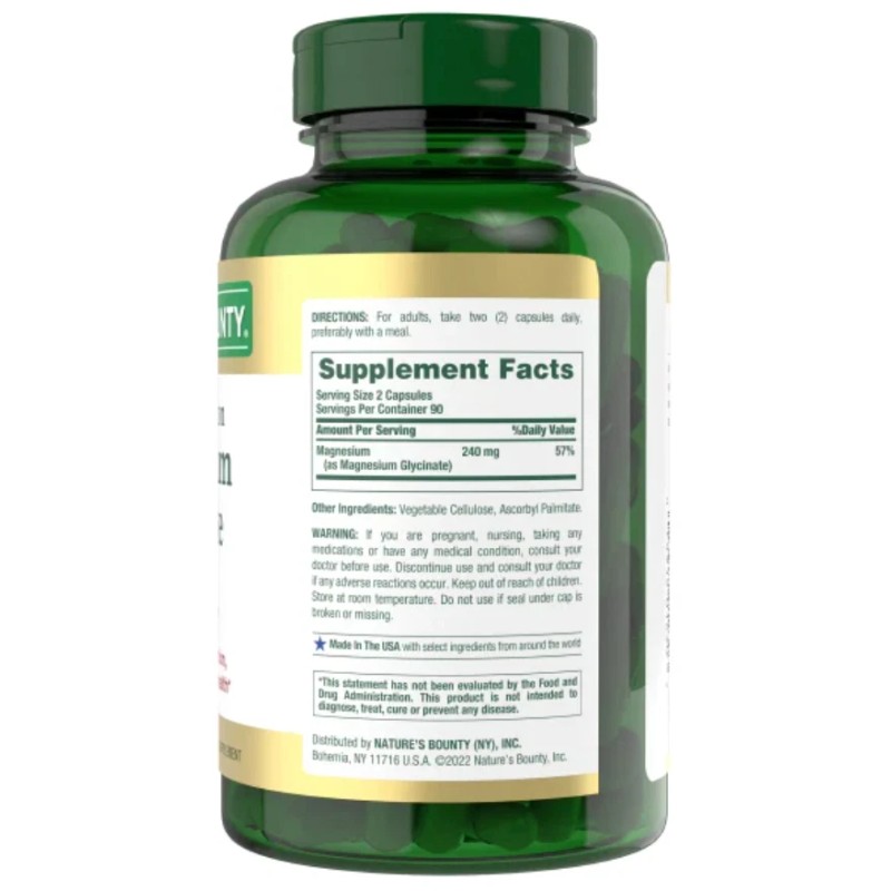 Nature's Bounty High Absorption Magnesium Glycinate 240mg 180 Capsules