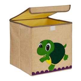 Relaxdays Storage Box, Turtle, Fabric Box for Children, Foldable, HBD: 33 x 33 x 33 cm, Toy Box, Beige/Green