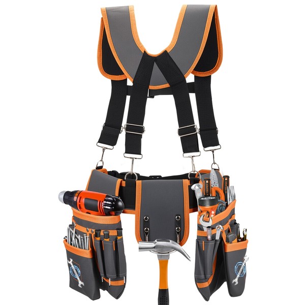Tool Belt, Magnetic Tool Pouch with Suspenders, Professional Multi Pockets