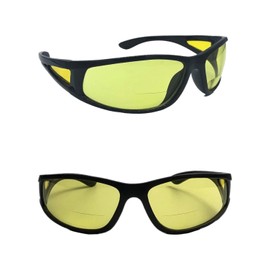 Pink Ribbon Shades 2 Pair Sports Wrap Around Nearly Invisible Line Bifocal Reading Glasses Sunglasses (Yellow/Yellow, 2.5, x)