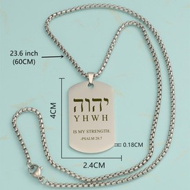 HOMLIFPER Hebrew YHVH YHWH Jehovah Names of God Pendant - Tetragrammaton Yahweh Blessed Prayers Necklace - Hebrew Yahweh Amulets Religious Jewelry for Men Women (Silver-PSALM 28:7)