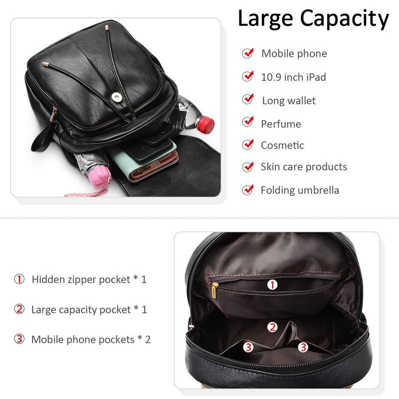 DIRRONA Women's Backpacks Casual Daypacks Anti-Theft Ladies Rucksack Waterproof PU