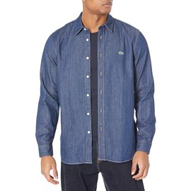Lacoste Men's Regular Fit Organic Cotton Denim Shirt, Rinse, Medium