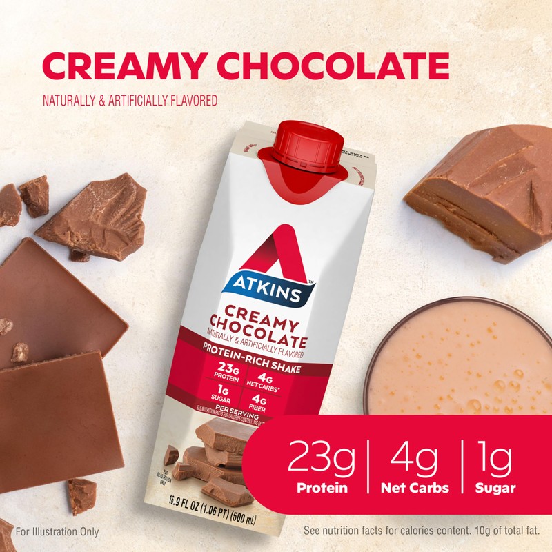 Atkins Creamy Chocolate Meal Size Protein Shake, 23g Protein, Low