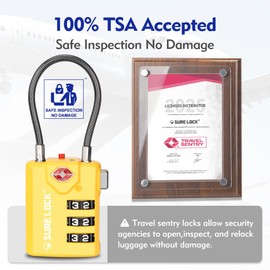SURE LOCK TSA Compatible Travel Luggage Locks, Inspection Indicator, Easy Read Dials TSA Approved with Zinc Alloy, Yellow, earnest
