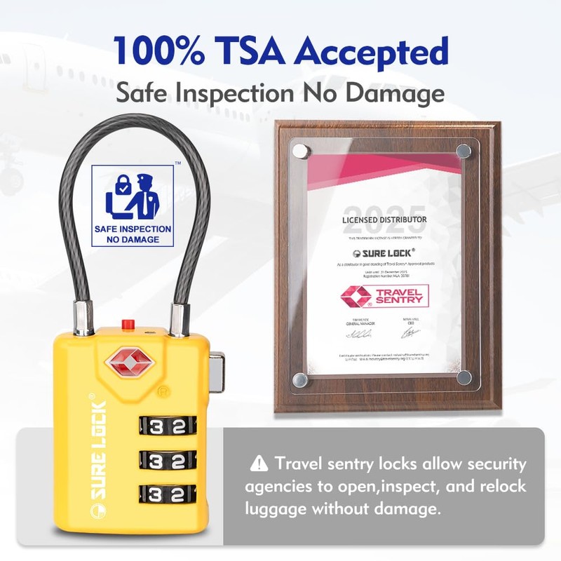 SURE LOCK TSA Compatible Travel Luggage Locks, Inspection Indicator, Easy