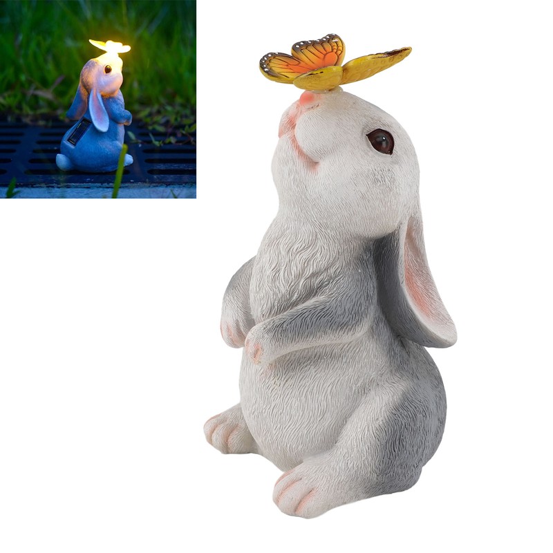 Bunny Outdoor Garden Statues Resin 600mAh Warm Light Rabbit with