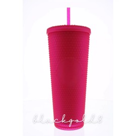 Starbucks Cold Cup Drink 2023 Ruby Bling Studded Hot Pink Jelly Beverage Straw