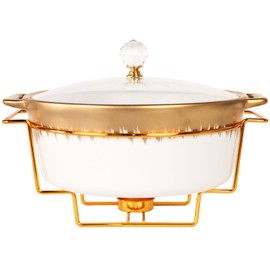 LIUYWYHCF Ceramic Casserole Dish with rack and Glass Lid, 1.8 Qt Round Serving Soup Tureen with Handle, Serving Tureen for Restaurant Home Kitchen Decoration, Perfect for Entertainment, Party, gift