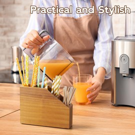 BWODYAY Straw Holder, Acacia Wood Straws Organizer, Cupboard Reusable Straws Dispenser for Kitchen Counter