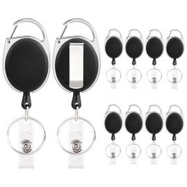Segus Retractable Key Fob, Retractable Key Fob, Pack of 10 Retractable Badge Reel for ID, Cards, Keys, with 60 cm Extendable Nylon Thread (Black)