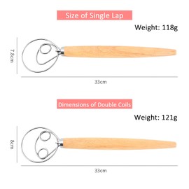 Pack of 2 Professional Dough Whisks, Danish Whisk, Bread Dough Whisk, Egg Beater, Wooden Handle Mixer, Baking Tool with Wooden Handle, for Baking Bread, Pastry, Dessert, Pizza Dough
