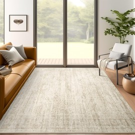 Soalmost 5x7 Area Rugs Beige Low Pile Indoor Washable Trendy Faded Style Rugs for Bedroom Living Room Dining Room Foldable Non-Slip Thin Print Mat