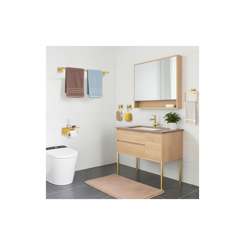 TURS Brushed Gold 5 Pieces Bathroom Hardware Set, SUS304 Stainless