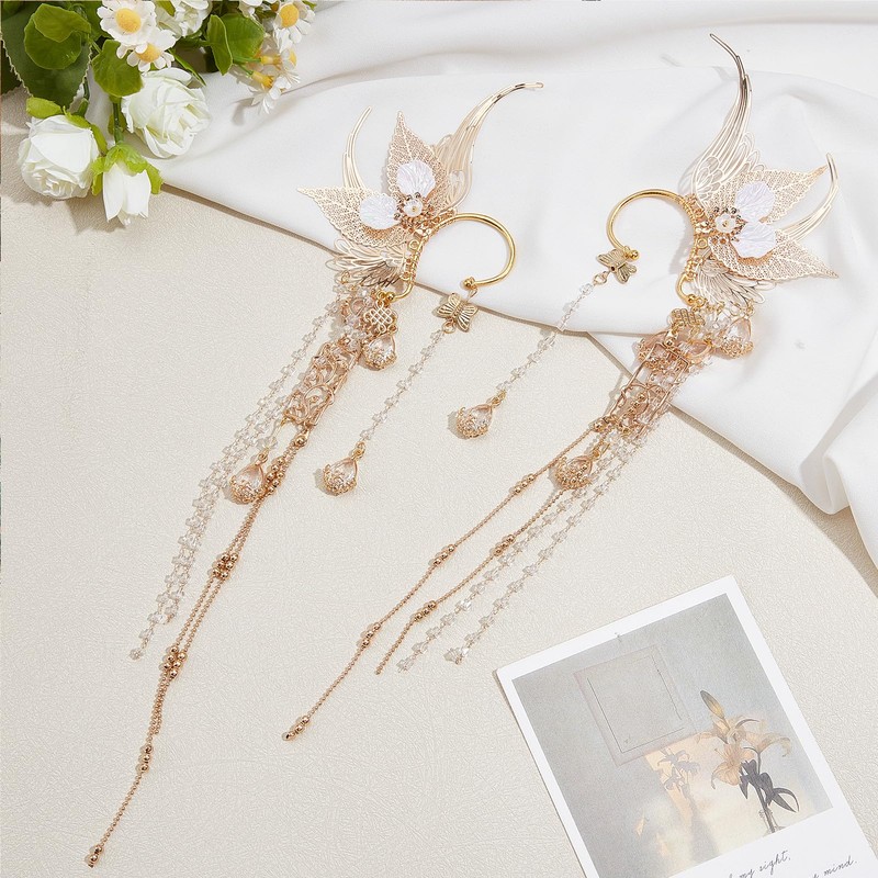 NICENEEDED Butterfly Elf Ear Cuffs, Handmade Golden Fairy Ear Cuffs