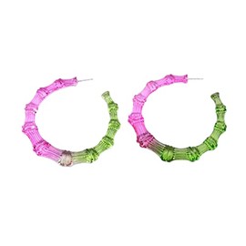 Colorful Acrylic Bamboo Earrings 80s 90s Bamboo Hoop Earrings Large Bamboo Chunky Earrings Resin Bamboo Jewelry for Women-Green/Pink