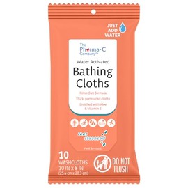 The Pharma-C Company Water-Activated Bathing Cloths [10 cloths] – Rinse-Free XL Body Wipes for Adults. Pretreated Disposable Bath Wipe for Elderly, Hospice, Camping