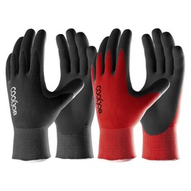 COOLJOB Gardening Gloves for Men, 2 Pairs Breathable Rubber Coated for Garden Weeding Landscaping, Outside Work for Lawn Yard, Men's Medium Size, Black & Red