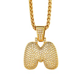 Richsteel Bling Letter m Gold Necklace Cubic Zirconia Bubble Initial Mens Hip Hop Jewellery