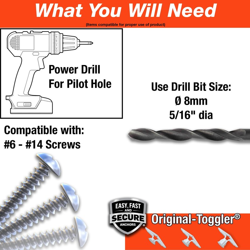 TOGGLER Toggle TC Commercial Drywall Anchor with Screws, Polypropylene, Made