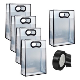 UUYYEO 10 Pcs Clear Plastic Gift Bags with Ribbon Transparent Party Favor Bags Reusable Goodie Bags Small Tote Bags Wedding Candy Bags for Birthday Baby Shower Christmas Black