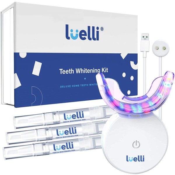 Luelli Teeth Whitening Kit with 35% Carbamide Peroxide, 32 LED Lights (color) | Teeth Whitener for Sensitive Teeth, Enamel Safe, Professional Wireless Tooth Whitening Kit with Tray and (3) Whitening Gel Pen for Home, Travel