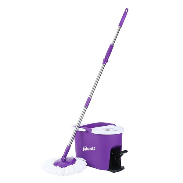 Fabuloso Spin Mop and Bucket, Hands-Free Wringing Spin Bucket | Machine Washable and Replaceable Microfiber Mop Head, Adjustable Mop Pole Length | Clean Your Floors with Ease,Purple