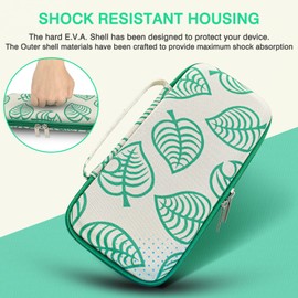 DLseego Animal Crossing Switch/Switch OLED Carrying Case Protective Hard Shell 10 Game Card Slots Slim Travel Storage Bag Switch/Switch OLED Accessories with 4PCS New Leaf Thumb Grips Caps