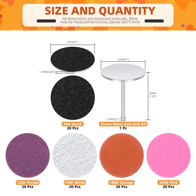 Tanstic 100pcs (#80#120#150#180#240 Grit) Replacement Sandpaper Discs with 25mm Metal
