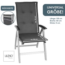 LILENO HOME Garden Chair Cushions as [Set of 2 - High-Back] in Plain Anthracite (Tami) - Comfortable Loungers as Seat Cushions for Garden Furniture - Chair Cushions for Garden Chairs and Folding