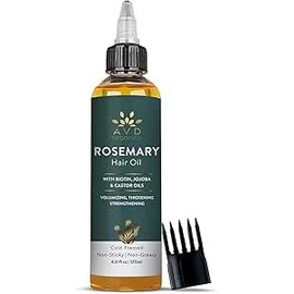 AVD Organics Rosemary Hair Oil with Biotin – Strengthening, Nourishing, and Volumizing | Infused with Jojoba & Castor Oil | Non-GMO, 120ml