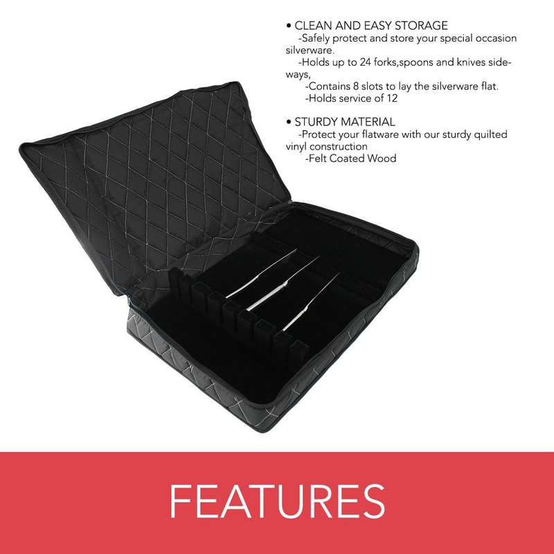 LAMINET Quilted Dinnerware Storage Case (Flatware, Black A)