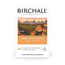 Birchall Green Tea & Peach - 20 Enveloped Plant-Based Prism Tea Bags