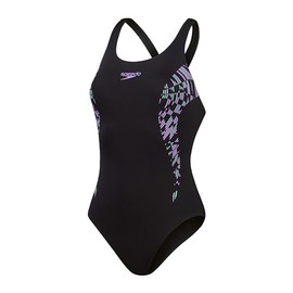 Speedo Womens Placement Muscleback Swimming Costume True Navy Sweet Purple Harlequin Green