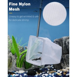 Pawfly Aquarium Shrimp Net 3 Inch Tiny Fish Tank Net with Extendable Stainless Steel Handle Soft Square Fine Net Mesh for Shrimp Baby Fish Food Residue Debris Skimming Net for Fish Tanks & Small Ponds