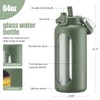 BLUEGO 64oz Glass Water Bottle with Handle and Straw, Motivational