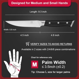 Medium Steak Knives Set of 2, 4.5 Inch High-Carbon Stainless Steel Serrated Steak Knife, Ergonomic Black Handles, Razor-Sharp, Dishwasher Safe, Rust-Resistant & Durable, Full Tang With Excellent Gift