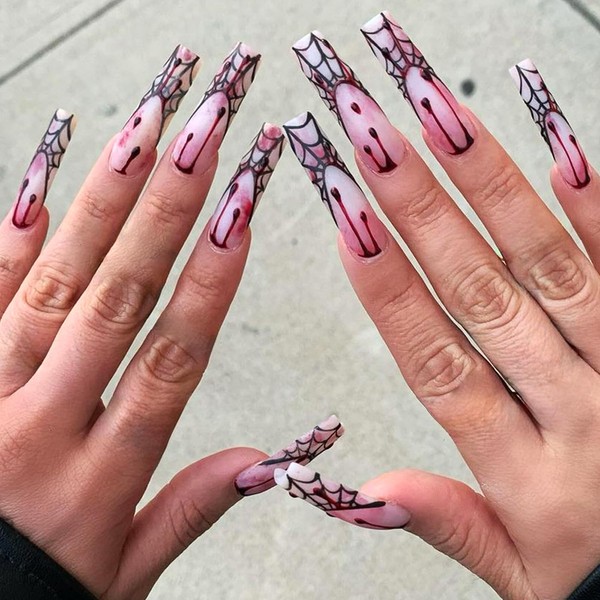 Halloween Press on Nails Long Square Fake Nails Matte False